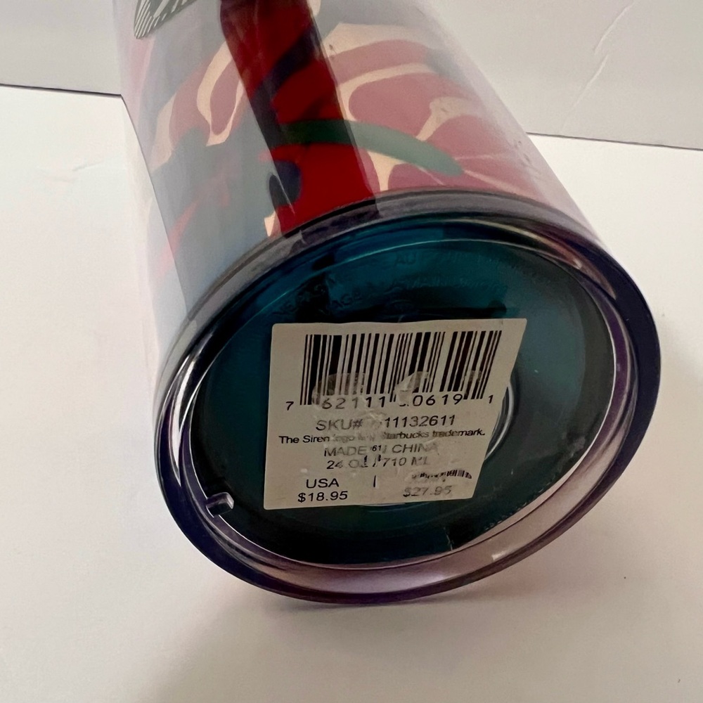 24 oz Starbucks Reusable Cold Cup Tumbler Colorful Abstract Design w Lid & Straw - Picture 7 of 7